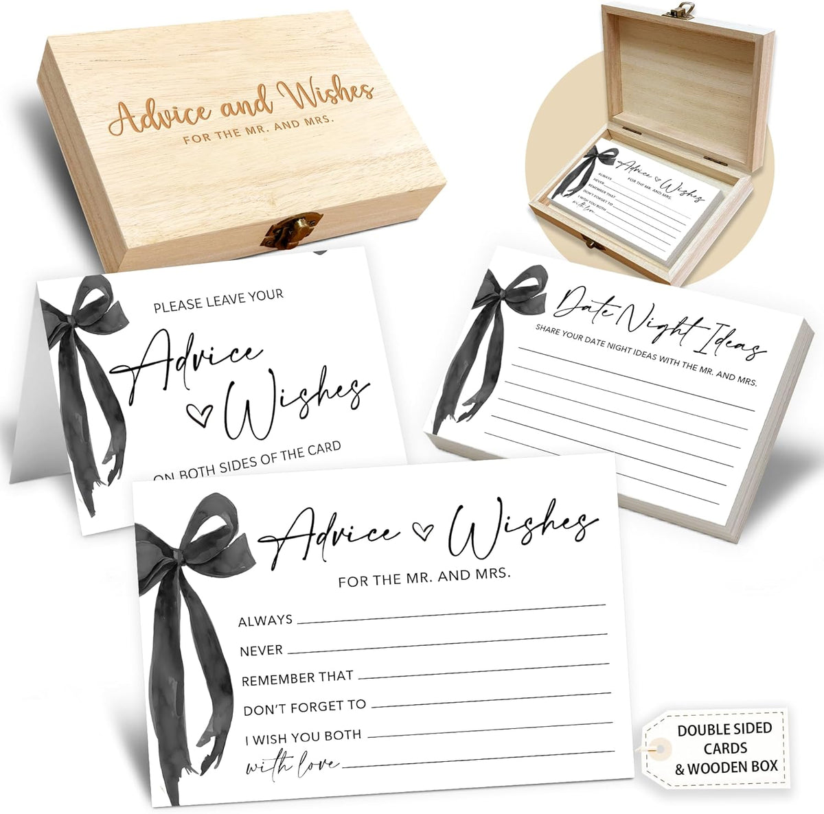 50 Pcs Advice and Wishes for the Mr and Mrs Cards in Box - Bridal Shower Guest Book - Perfect for