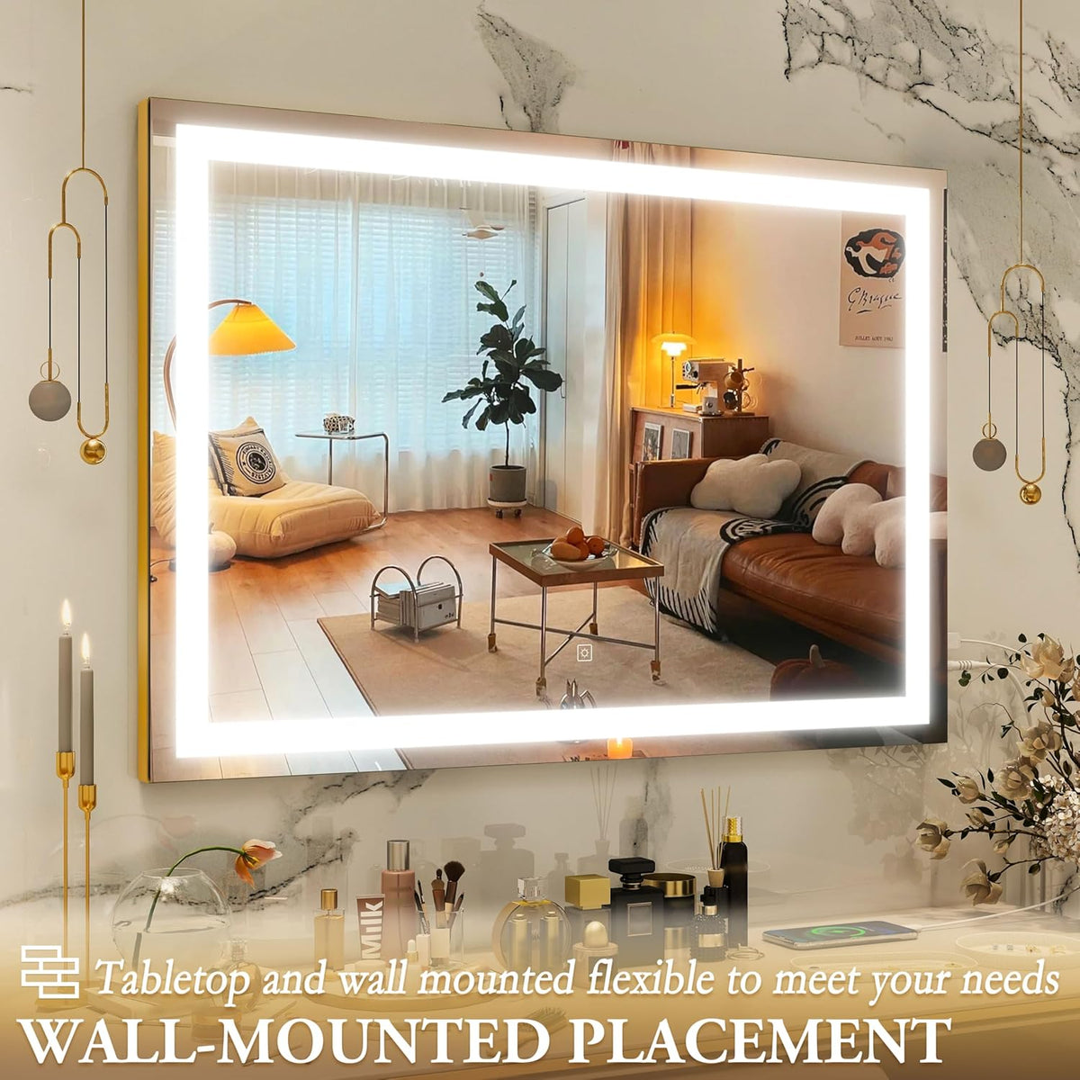 Vanity Mirror with Lights, 32" x 22" Large Lighted Vanity Mirror with Dimmable 3 Modes, LED Makeup