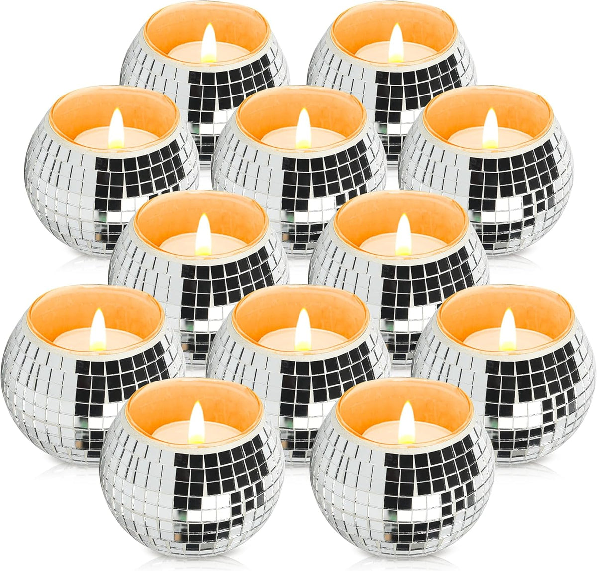 12 Pcs Disco Ball Candle Holder Glass Mirror Candle Holder Disco Ball Decor for Wedding, Party, and