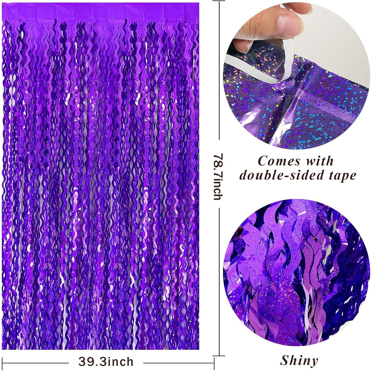 2 Pack Purple Backdrop Tinsel Foil Fringe Curtains Sparkle Metallic Wavy Foil Fringe Backdrop