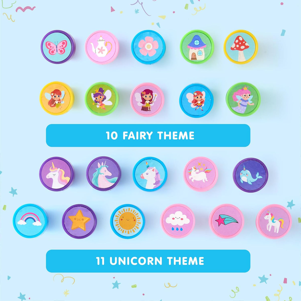 JOYIN 50 Pcs FairyTale's Themed Stamps for Kids - Self-Ink Stamps with 50 Designs for Birthday