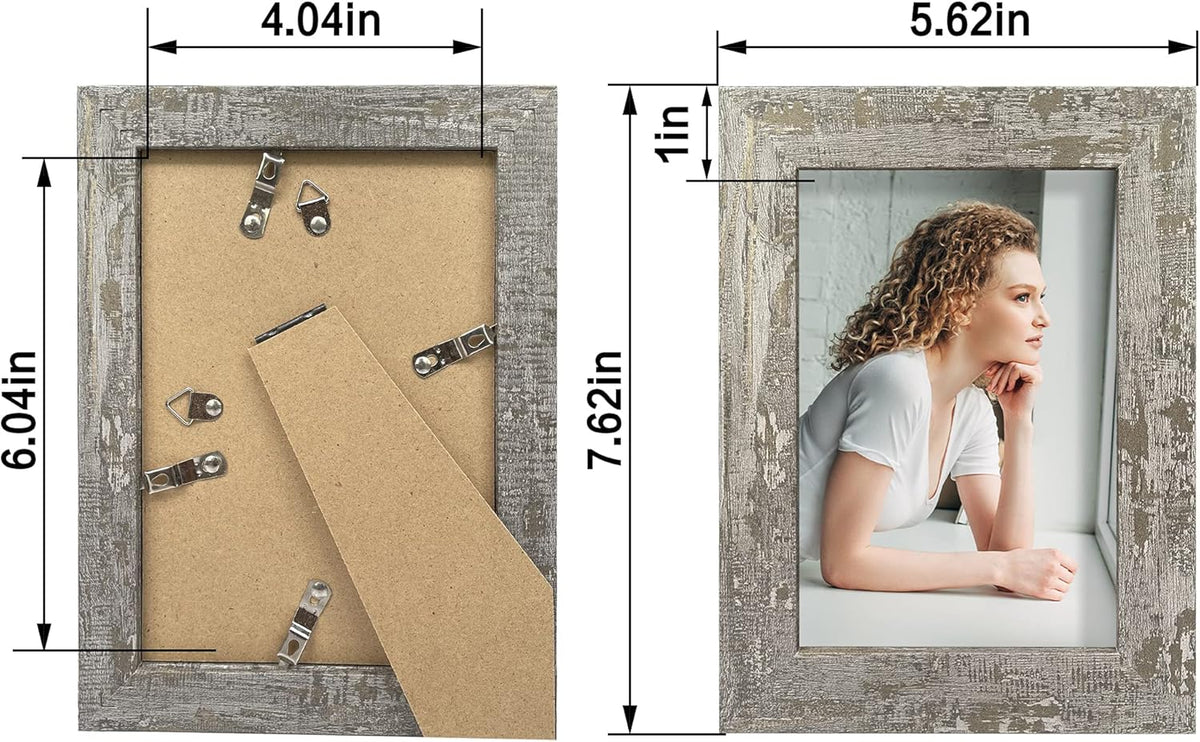 4x6 Picture Frame set of 4, High Definition Glass Distressed Moss Green Frame, 4 x 6 Wood Photo