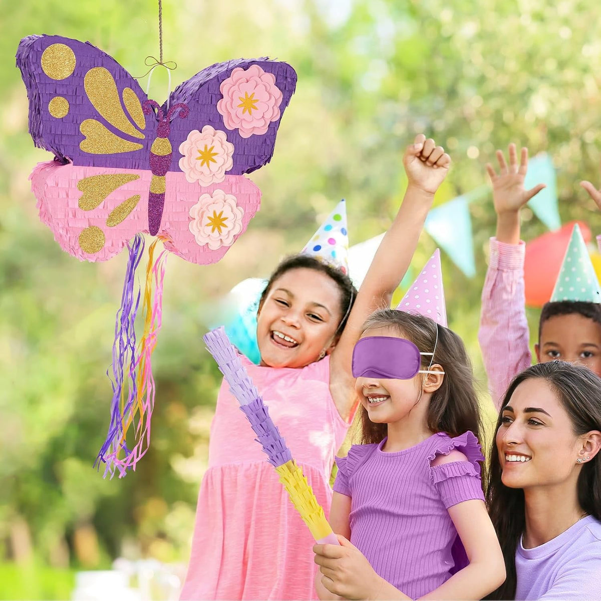 WERNNSAI Butterfly Piñata - Butterfly Birthday Party Supplies Pinata with Stick and Blindfold for