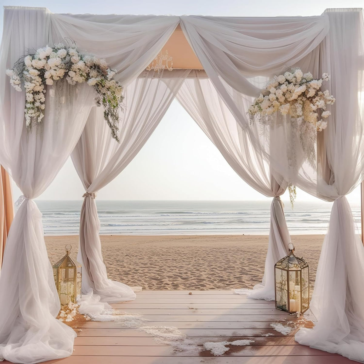 PARTISKY 10ftx7ft Taupe Chiffon Backdrop Curtains, Wrinkle-Free Sheer Fabric Photo Drapes for
