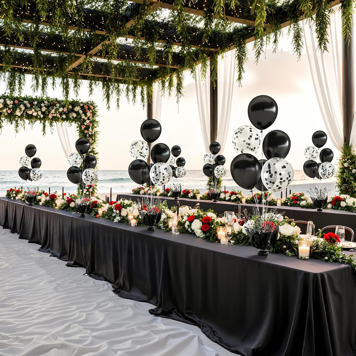 2 Set Black Balloon Table Centerpieces for Birthday Parties, Balloon Stand Kit with Black Balloons