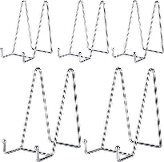 IBosins 5 Pack 6 Inch Plate Holder Display Stands, Metal Silver Frame Stand for Picture, Book