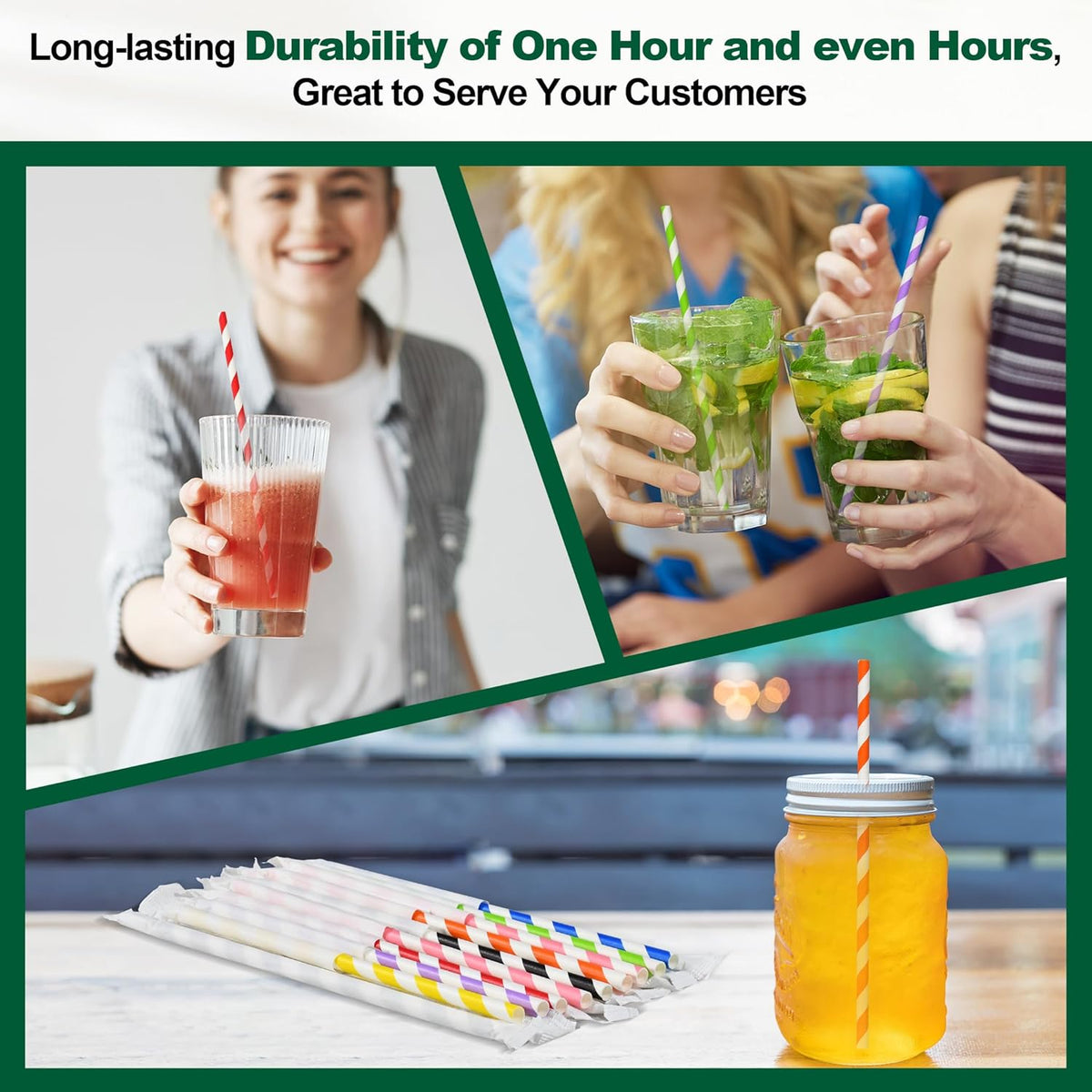 Individually Wrapped Disposable Paper Drinking Straws 7.75'' x 0.24'' - Colorful Stripes [400