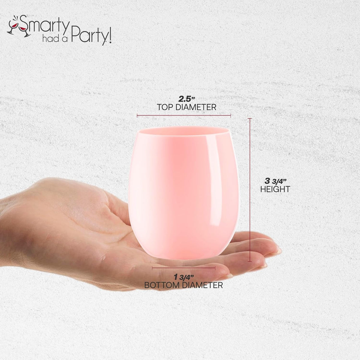 Smarty Had A Party 64 Glasses 12 oz. Solid Pink Elegant Stemless Plastic Wine Glasses, Disposable