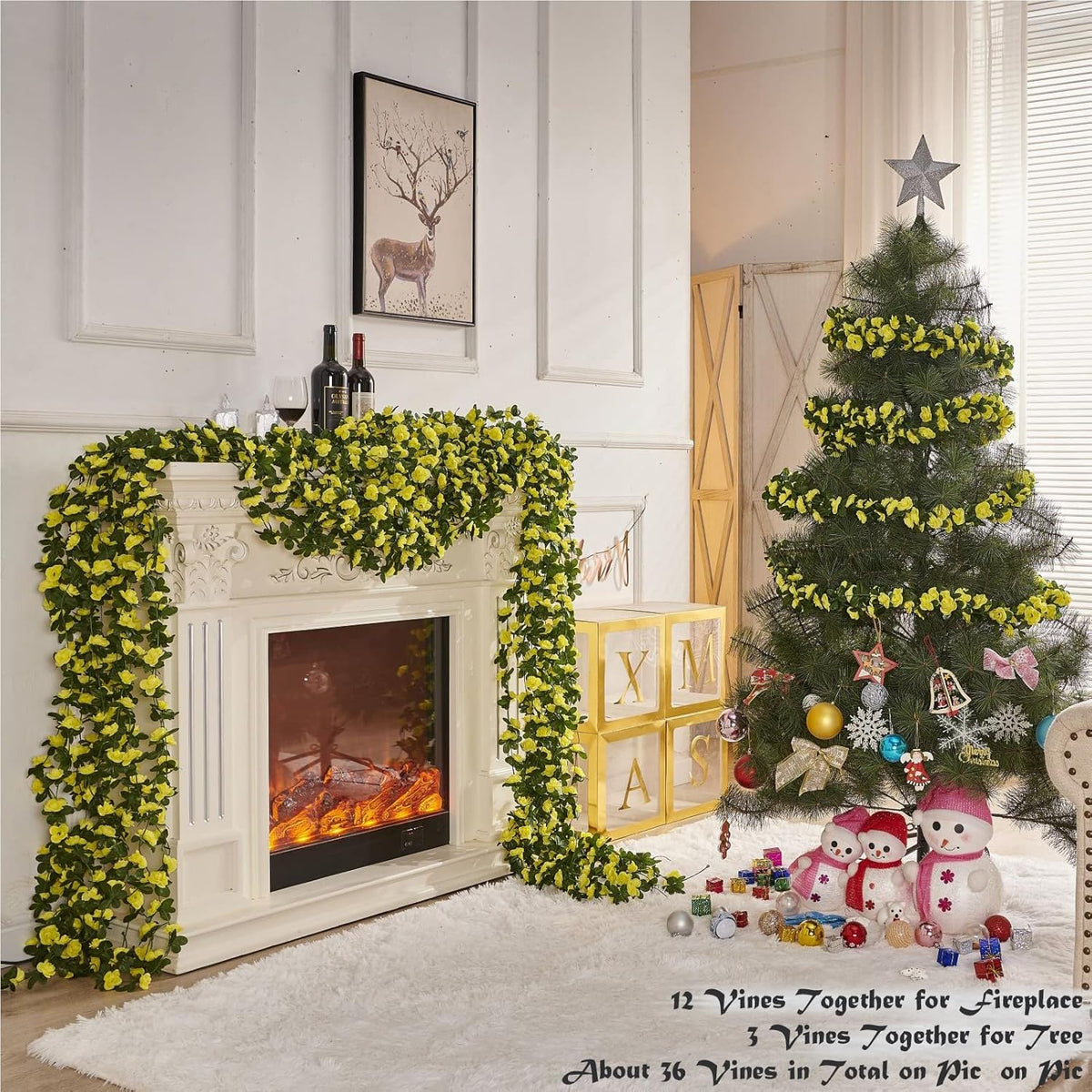 8 Pcs x 8.2 ft Flower Garland Artificial Rose Vine Flowers with Green Leaves Hanging Fake Roses