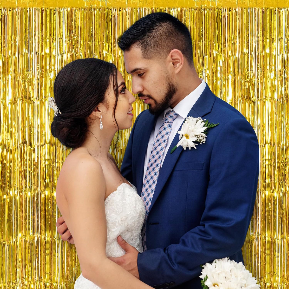 Gold Fringe Curtain Party Streamers, 12 Pack 3.3ft x 8.2ft Foil Curtain Backdrop Tinsel Foil Fringe