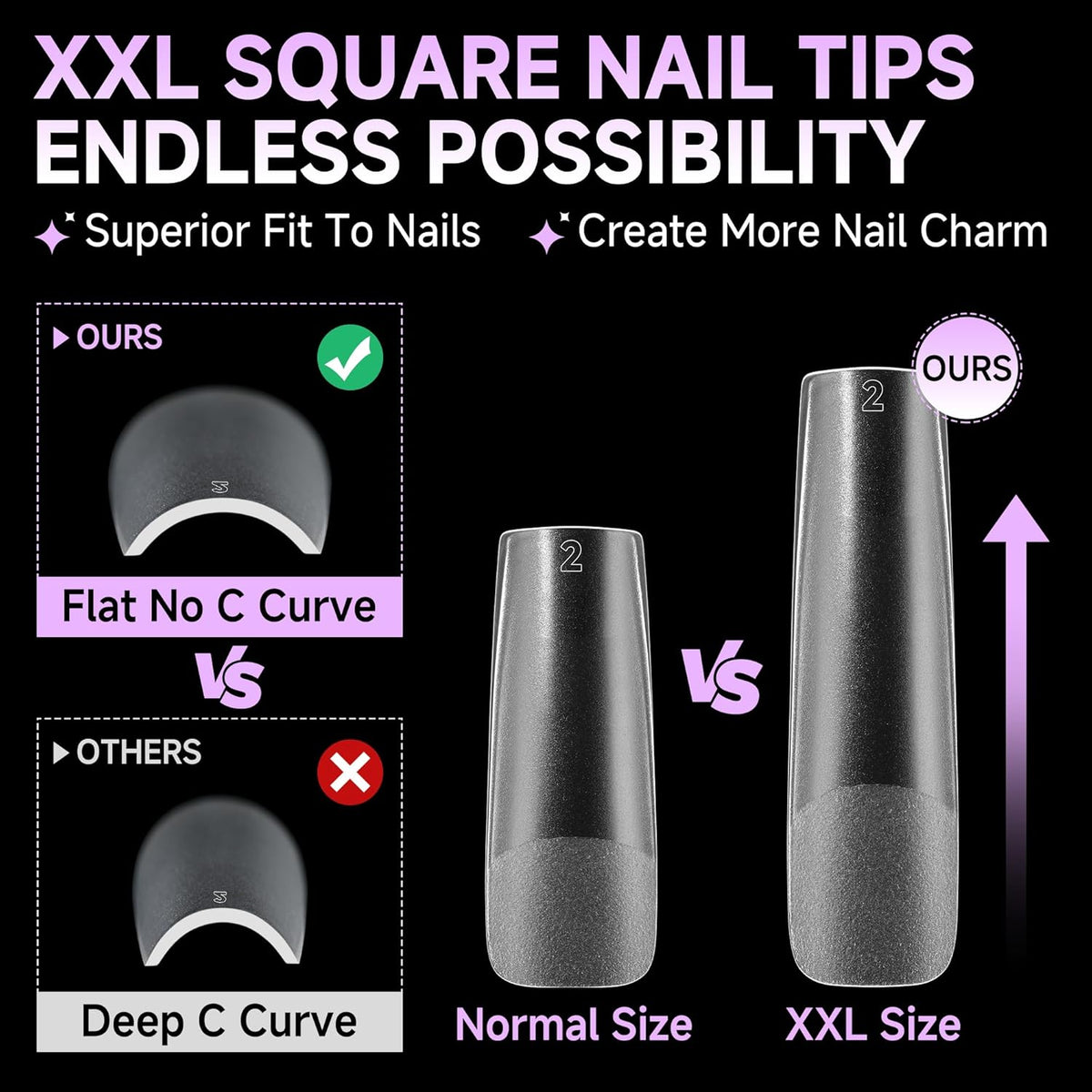 UNA GELLA XXL Long Square Nail Tips No Need File 216pcs Extra Long Straight Square Gel Nail Tips No