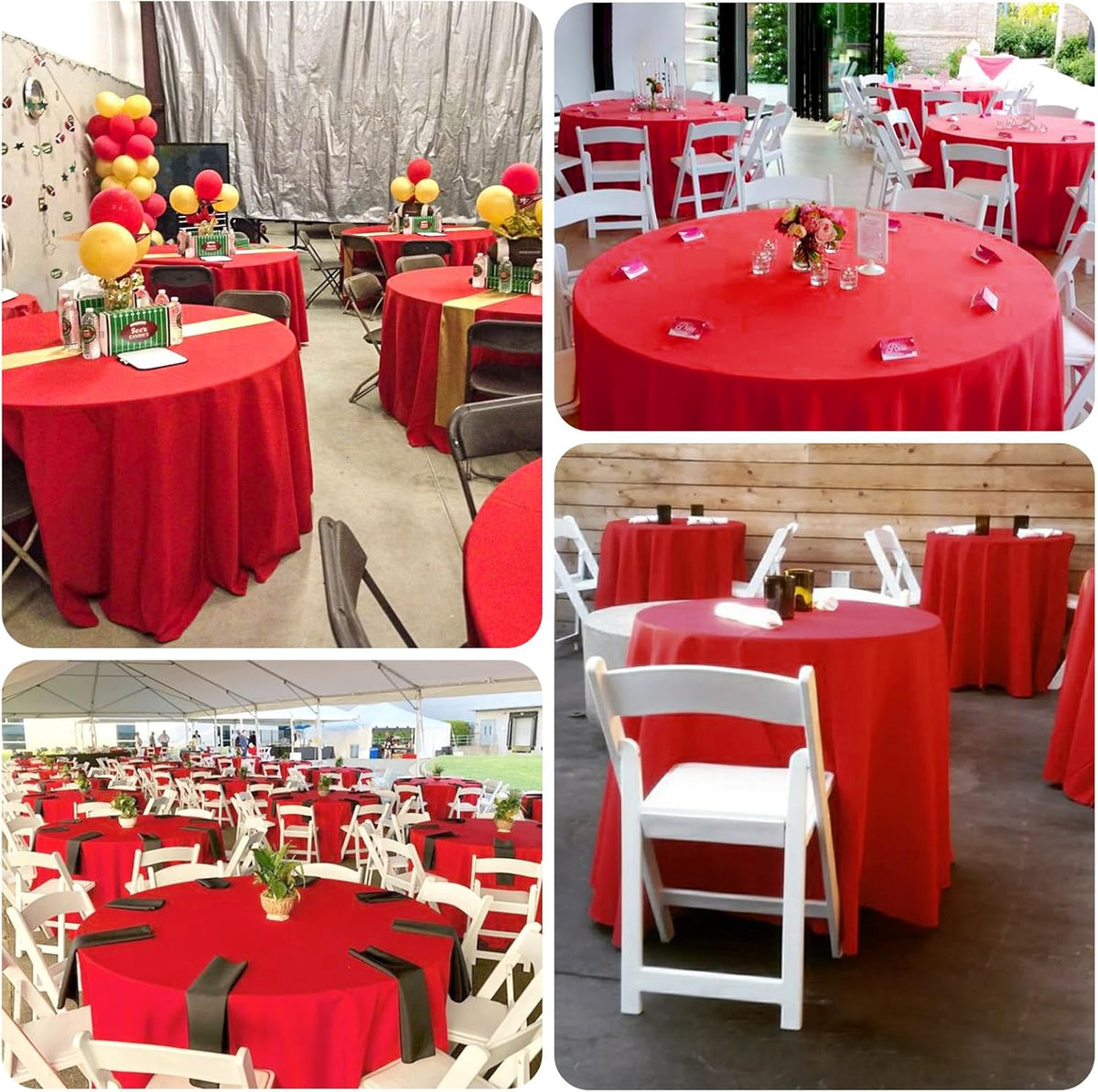 10 Pack Round Tablecloths - 120 Inch Red Polyester Cover for Round Tables, Stain and Wrinkle