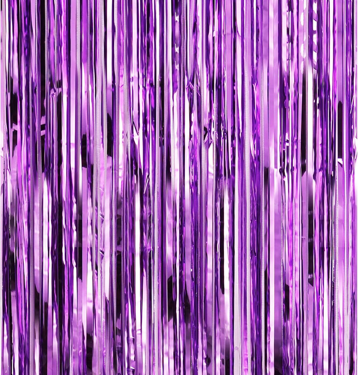 Crosize 7 Pack 3.3 x 9.9 ft Purple Foil Fringe Backdrop Curtain, Streamer Backdrop Curtains