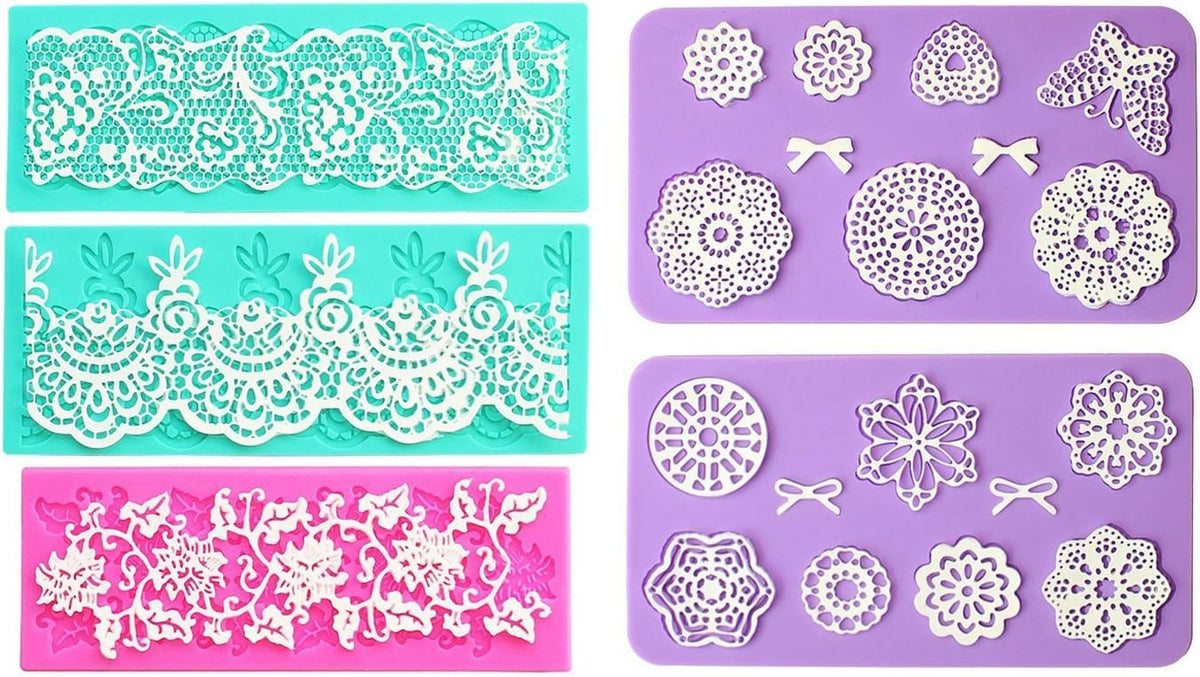 Embossing Lace Fondant Moulds, Multi Circle Flowers Lace Mat Wedding Cake Decoration Tool, Rattan