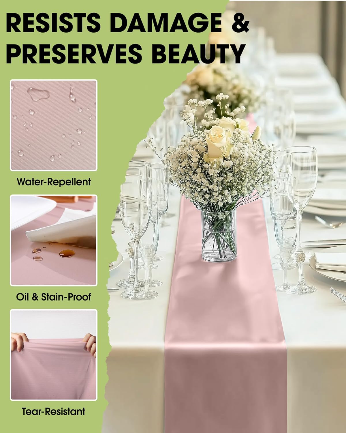 Pureegg Dusty Pink Plastic Table Runners - 10 Pack, 14'' x 108'', Water Resistant & Disposable