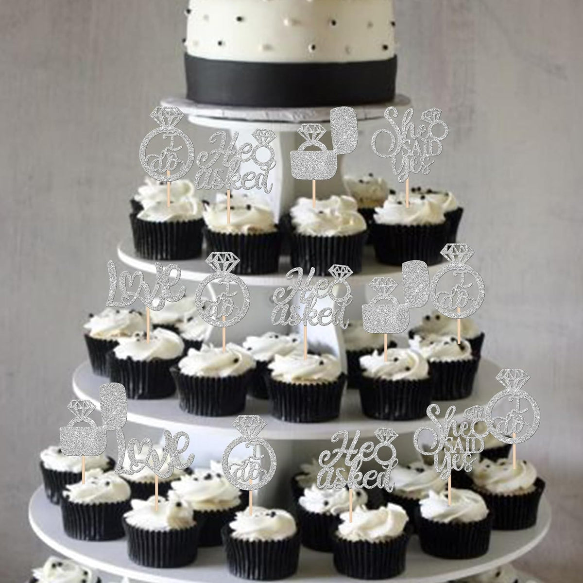 30 PCS He Asked She Said Yes Cupcake Toppers Diamond Ring Cupcake Picks Love I Do Bridal Shower