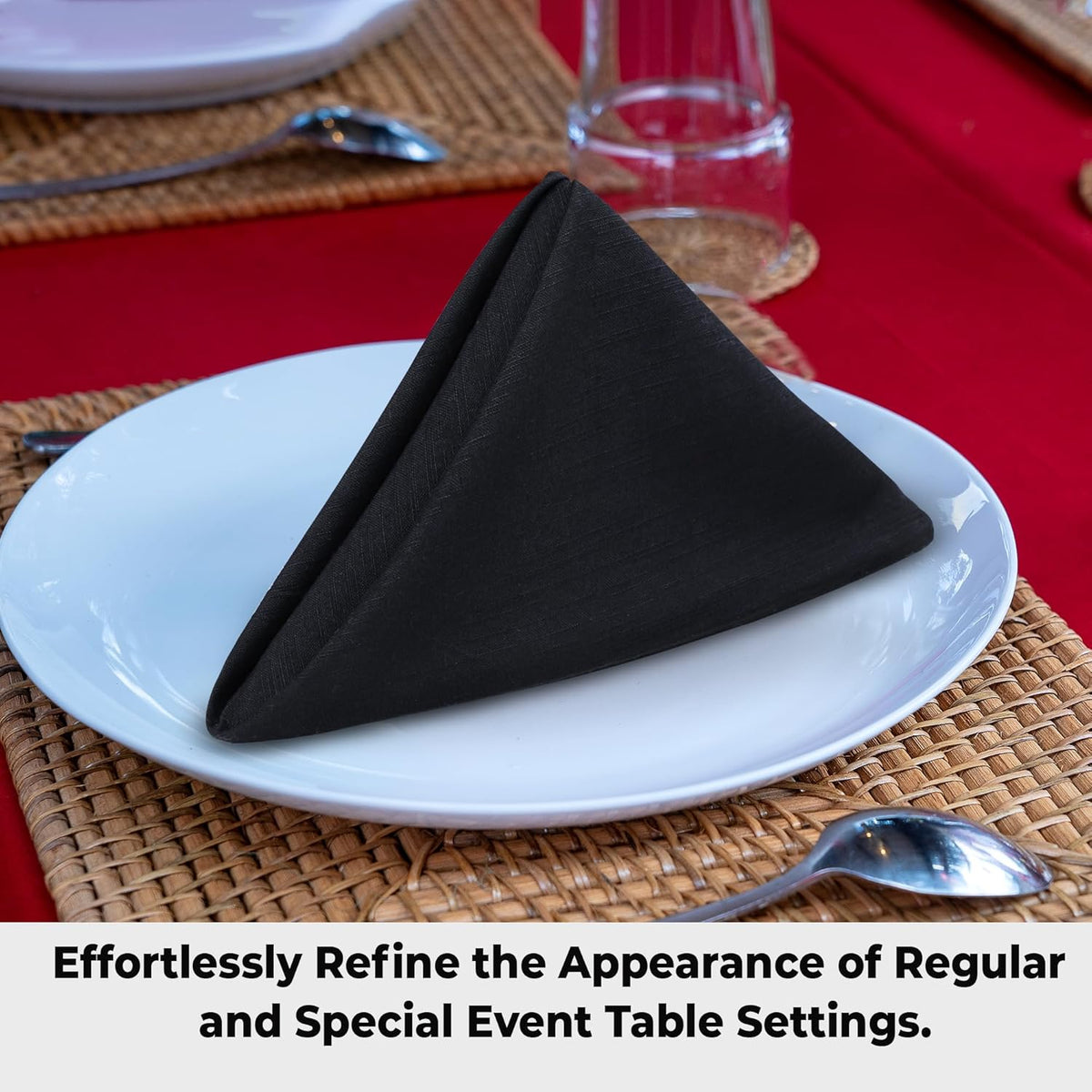 Urban Villa Cloth Napkins Halloween Dinner Napkins Solid Black Color 20''x20'' (Set of 12) 100%
