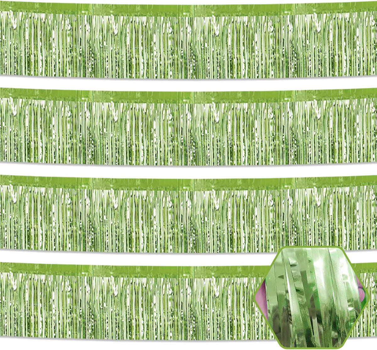4 Pack 10 Feet Light Green Foil Fringe Garland Metallic Tinsel Streamers Banner Wall Hanging
