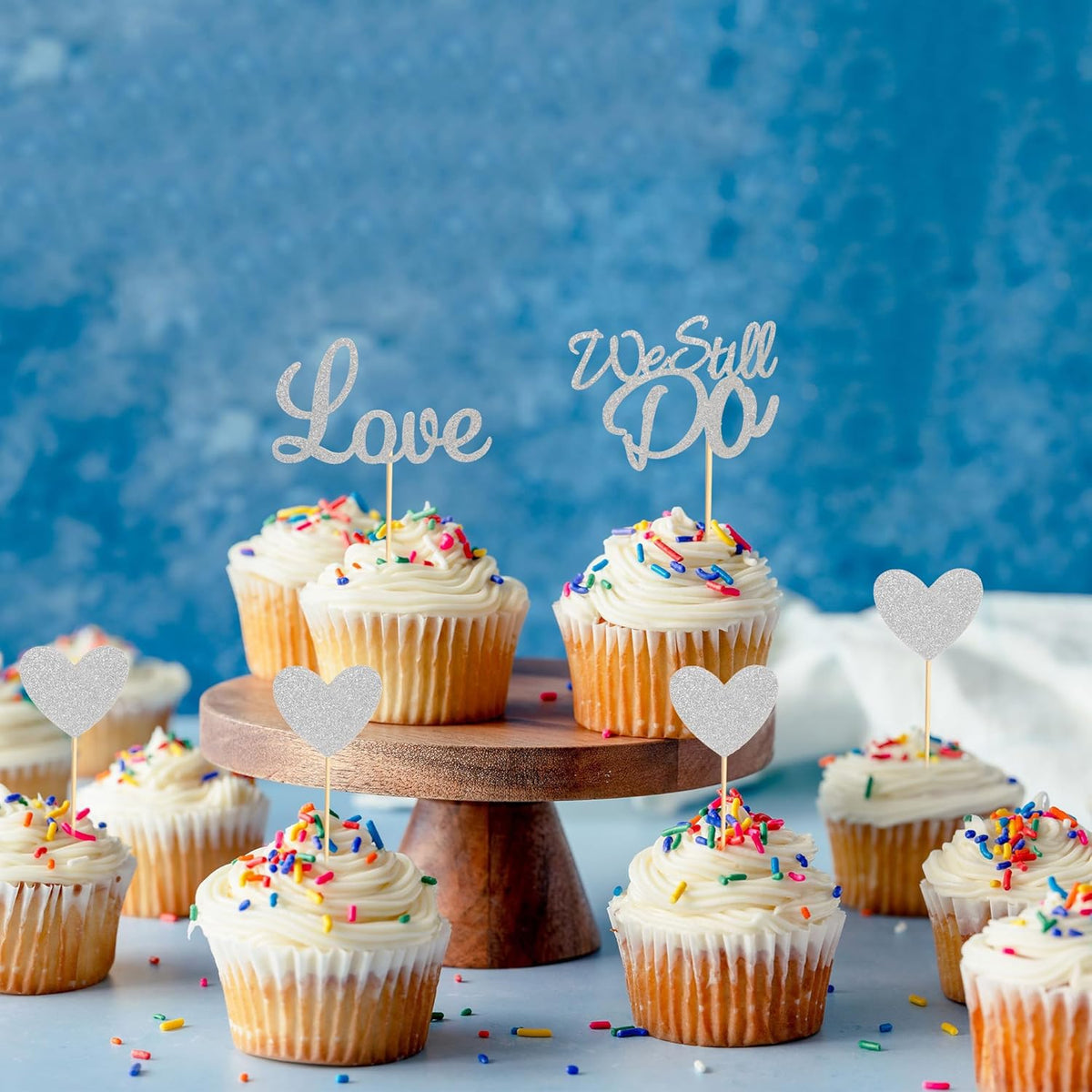 24Pcs We Still Do Cupcake Toppers Glitter Love Heart Marriage Anniversary Cupcake Picks Bridal