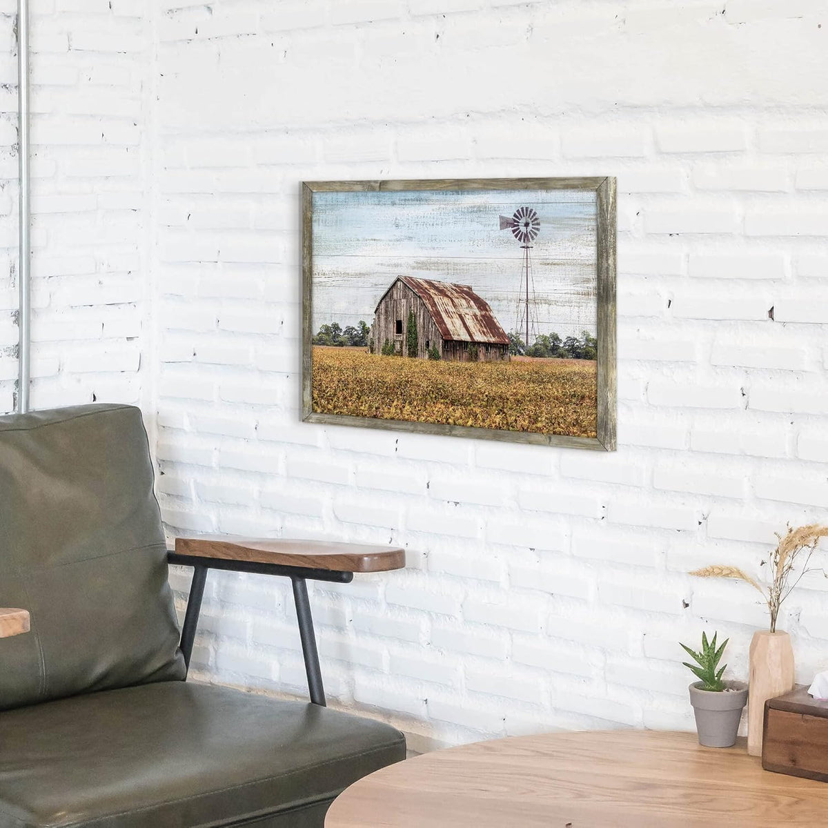 Rustic Life Wooden Wall Art: Rural House in the middle of Straw Artwork Wooden Painting with Framed
