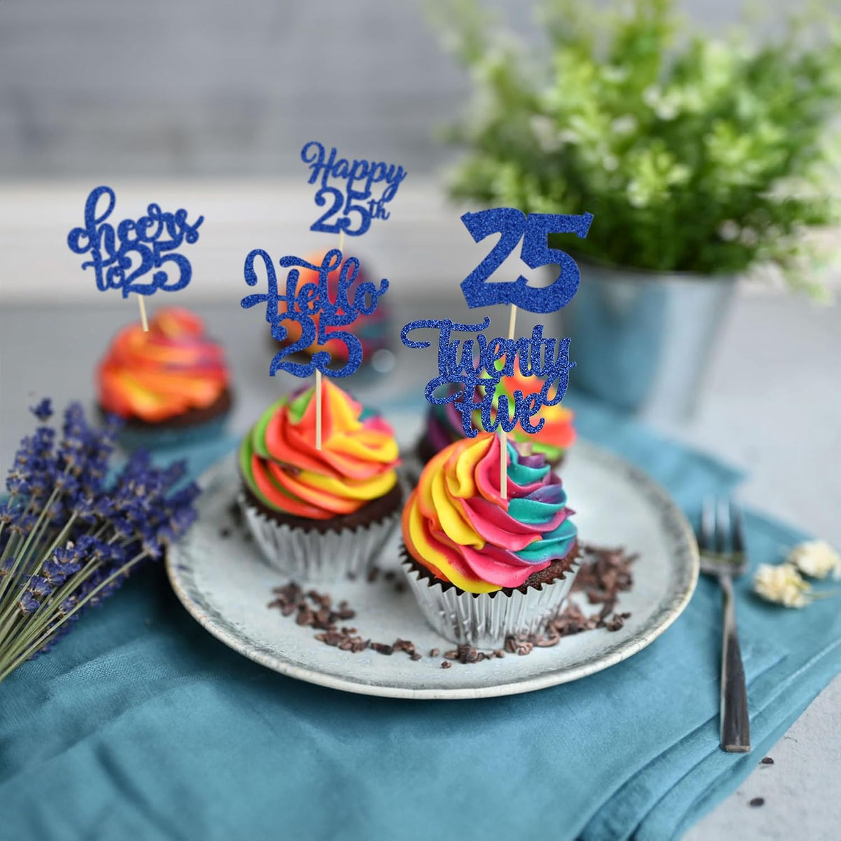 30pcs 25th Birthday Cupcake Toppers - 25th Anniversary Cheers to 25 Years Old Cake Decorations