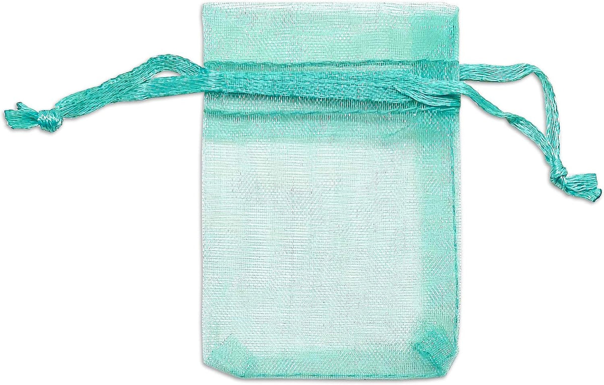 TheDisplayGuys 48-Pack 6x8 Teal Sheer Organza Gift Bags with Drawstring, Jewelry Candy Treat