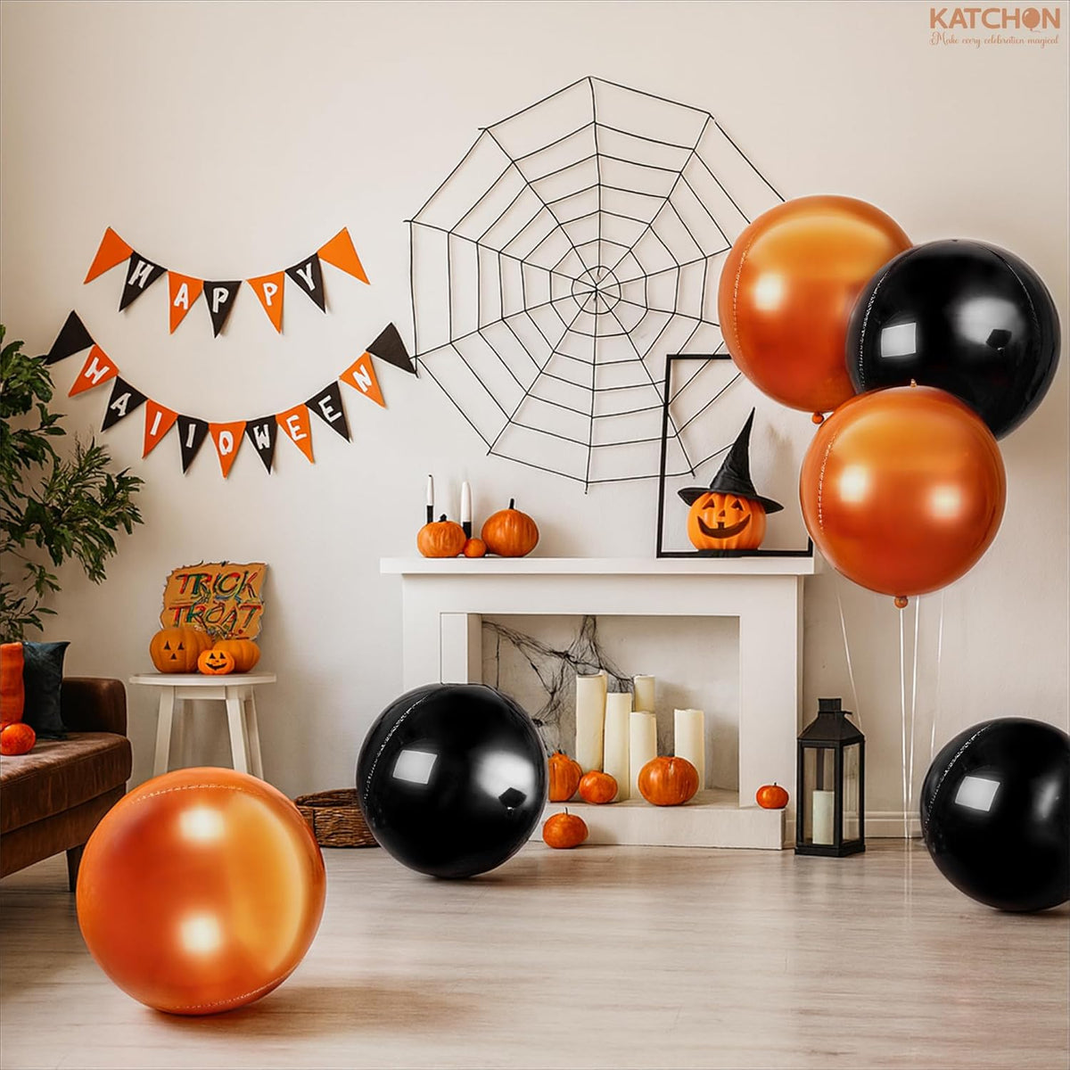 Katchon, Huge, Metallic Orange and Black 4D Foil Balloons -22 Inch-pack of 6 | Halloween