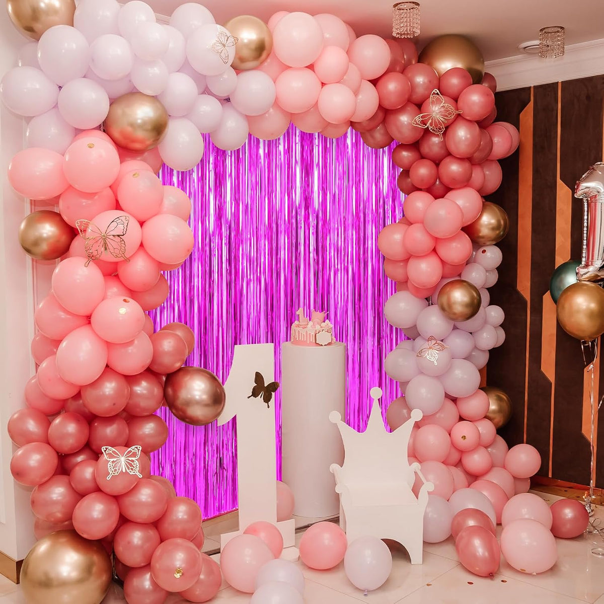 Crosize 3 Pack 3.3 x 9.9 ft Hot Pink Foil Fringe Backdrop Curtains, Streamer Backdrop Curtains