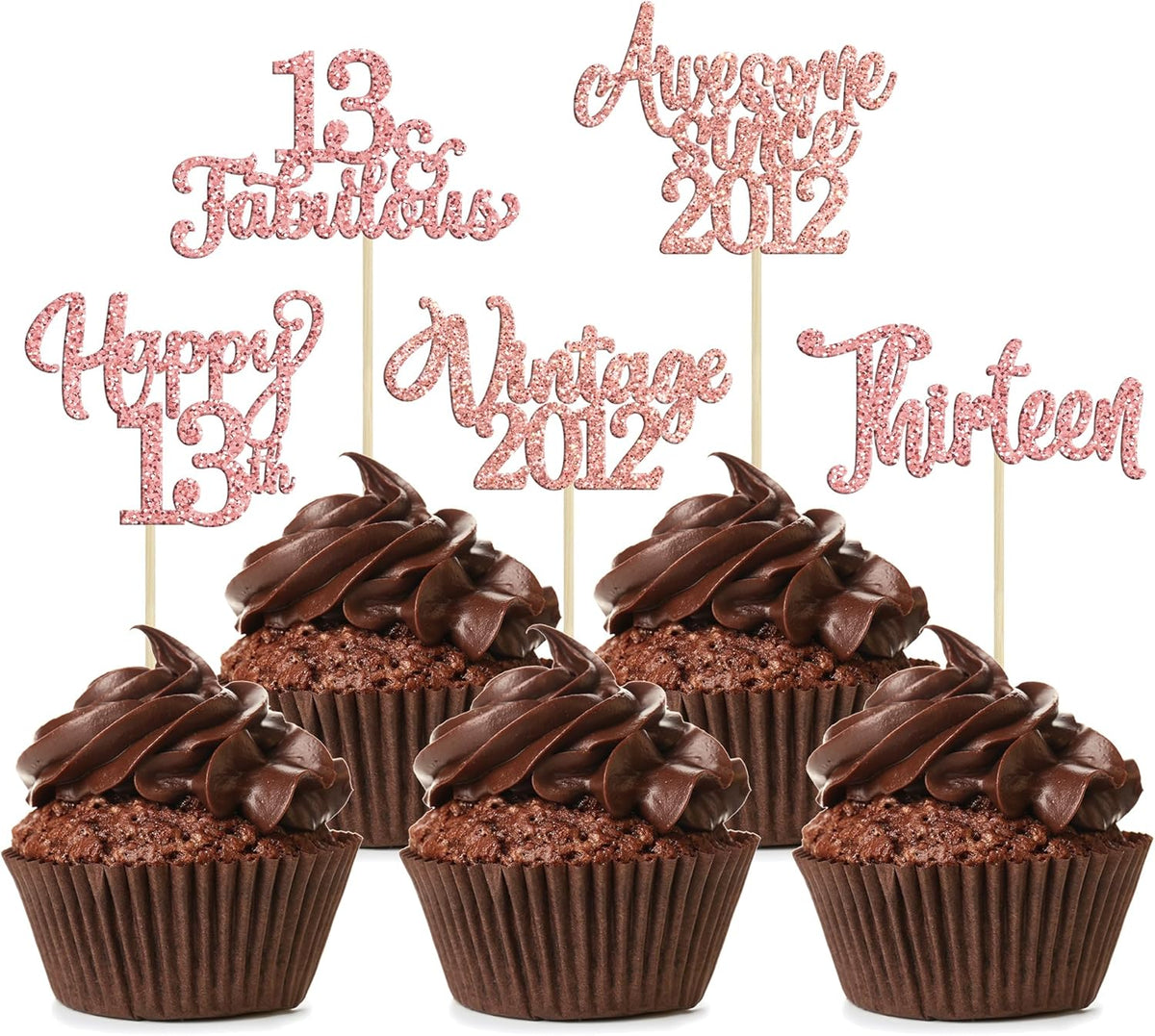 30Pcs Vintage 2012 Cupcake Toppers Glitter Thirteen 13 Fabulous Happy 13th Birthday Cupcake Picks