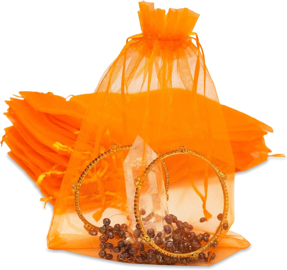 TheDisplayGuys 48-Pack 6x8 Orange Sheer Organza Gift Bags with Drawstring, Jewelry Candy Treat