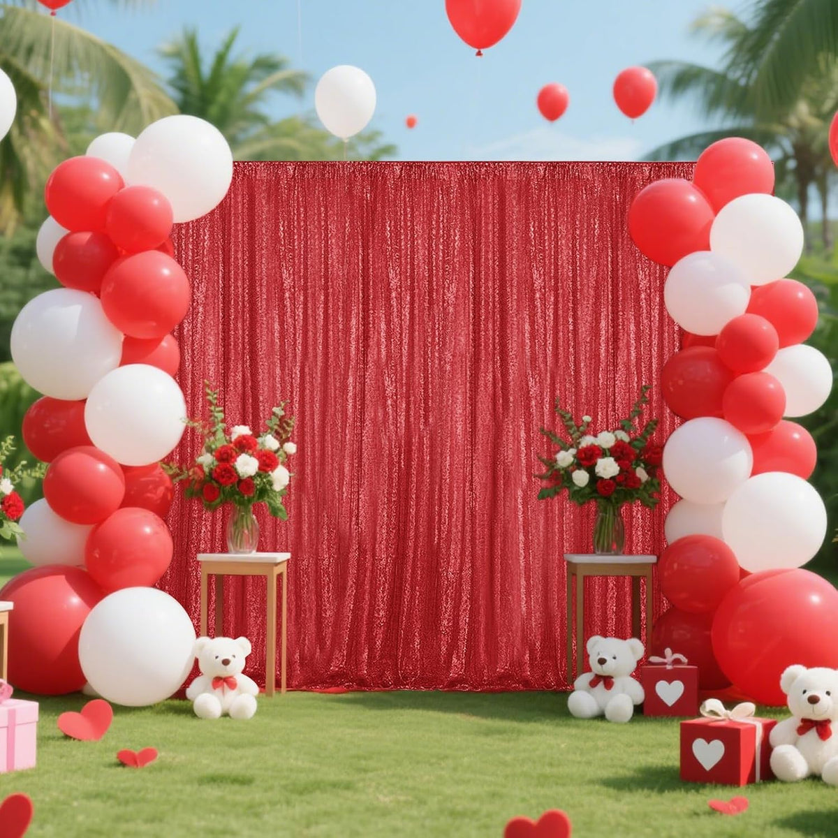 Red Sequin Backdrop Curtain 2 Pieces 2FTx8FT Glitter Photography Backdrop for Party Wedding