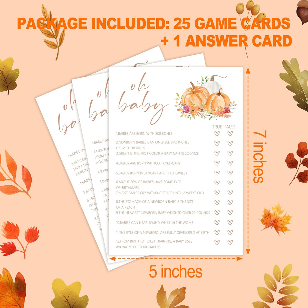 Baby Shower Games, Thanksgiving Oh Baby True or False Game Cards + 1 Answer Card, 25 Sets Baby