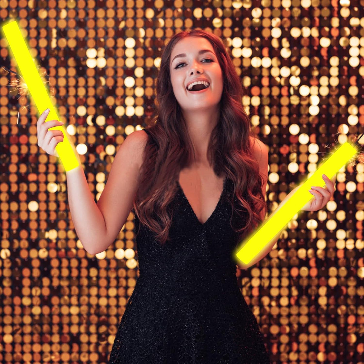 Glow Foam Sticks Bulk, 24 Pcs Yellow Giant LED Light Up Sticks 3 Modes Flashing Glowing Baton Wands