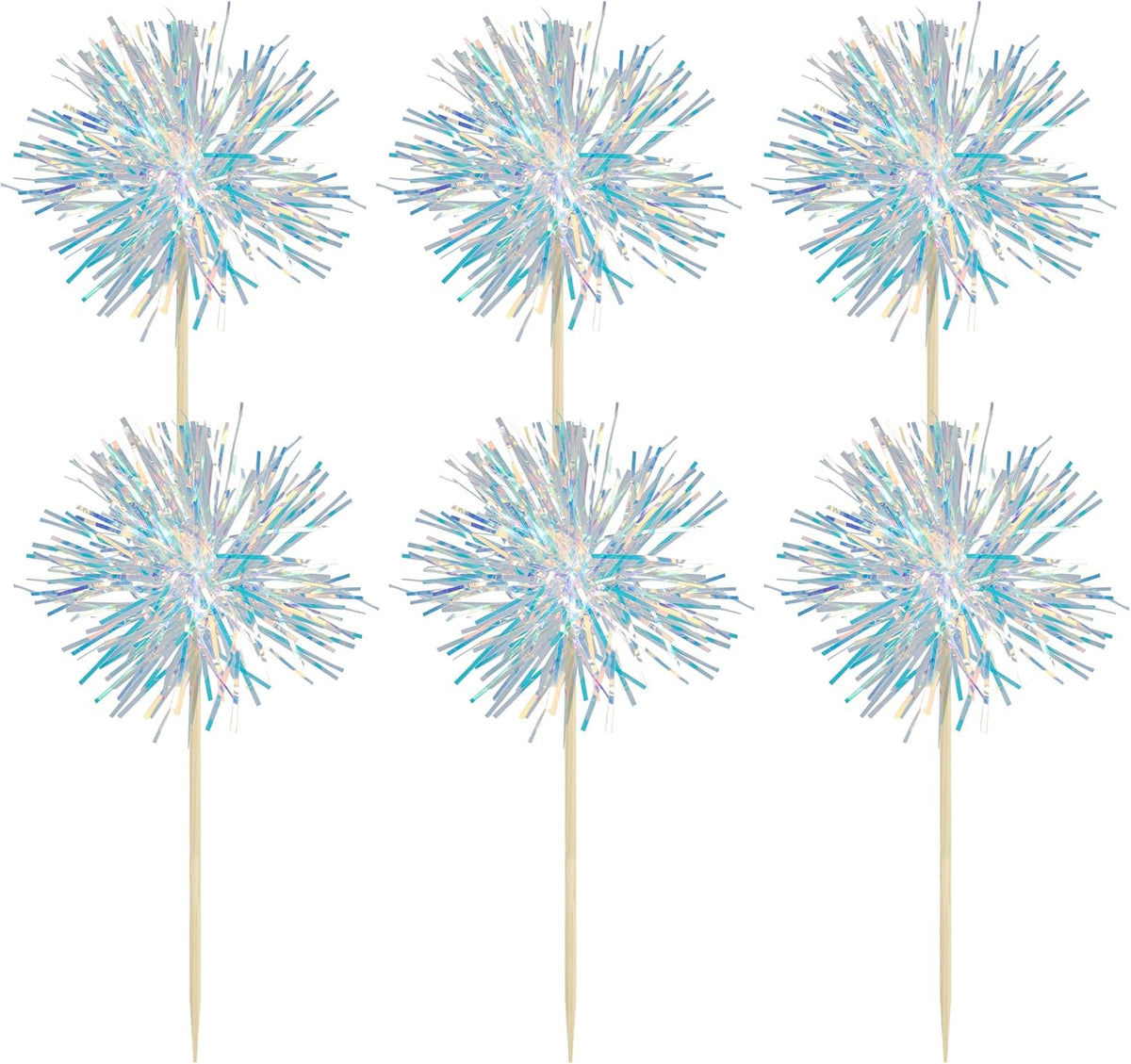 Gyufise 30Pcs Foil Firework Cupcake Toppers Sparkle Tinsel Cake Toppers Tinsel Drink Cake