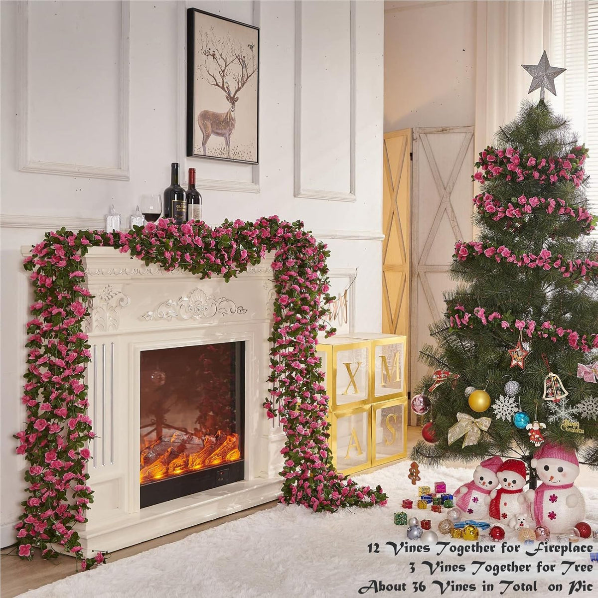 6 Pcs x 8.2 ft Flower Garland Artificial Rose Vine Flowers with Green Leaves Hanging Fake Roses