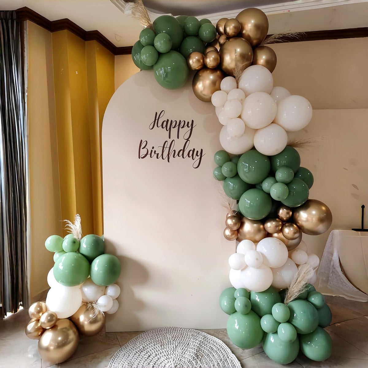 Sage Green and Gold Balloons, 12 Inch Olive Green White Metallic Gold Confetti Latex Balloons Set