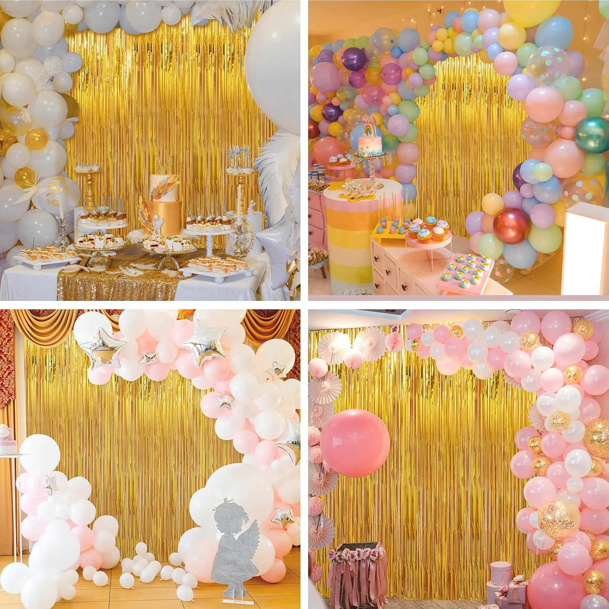 6 Pack Gold Foil Fringe Curtains Streamers Party Decorations 3.3 x 8.2 ft, Gold Tinsel Curtain