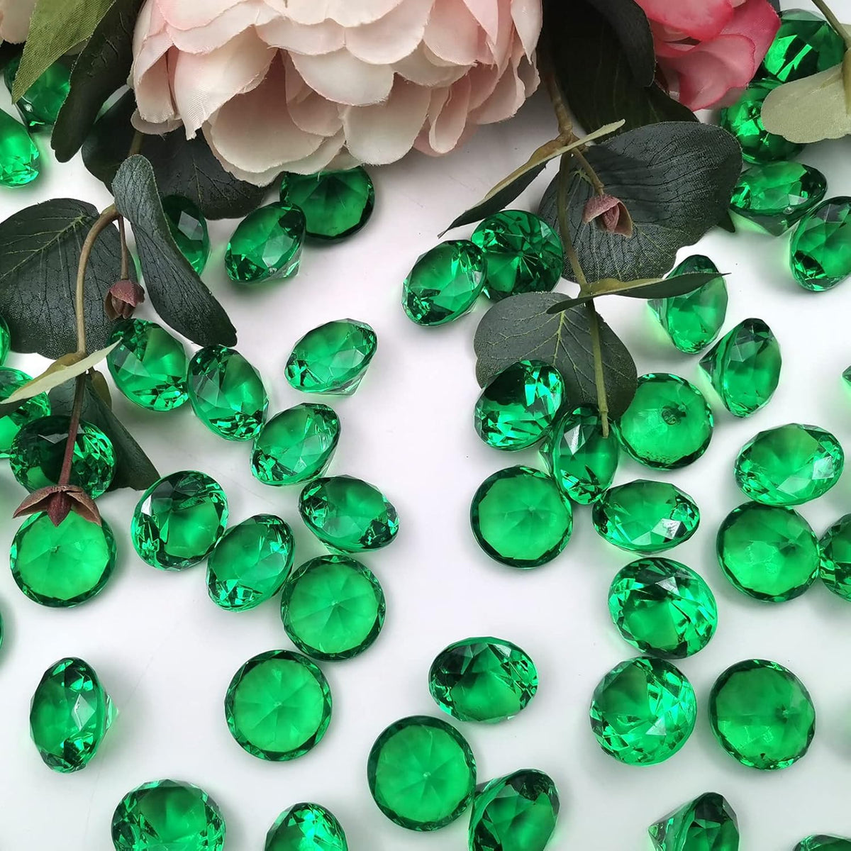 100 pcs Acrylic Diamond Gems, Green Acrylic Diamonds 1 Inch Faux Diamonds Large Acrylic Diamond