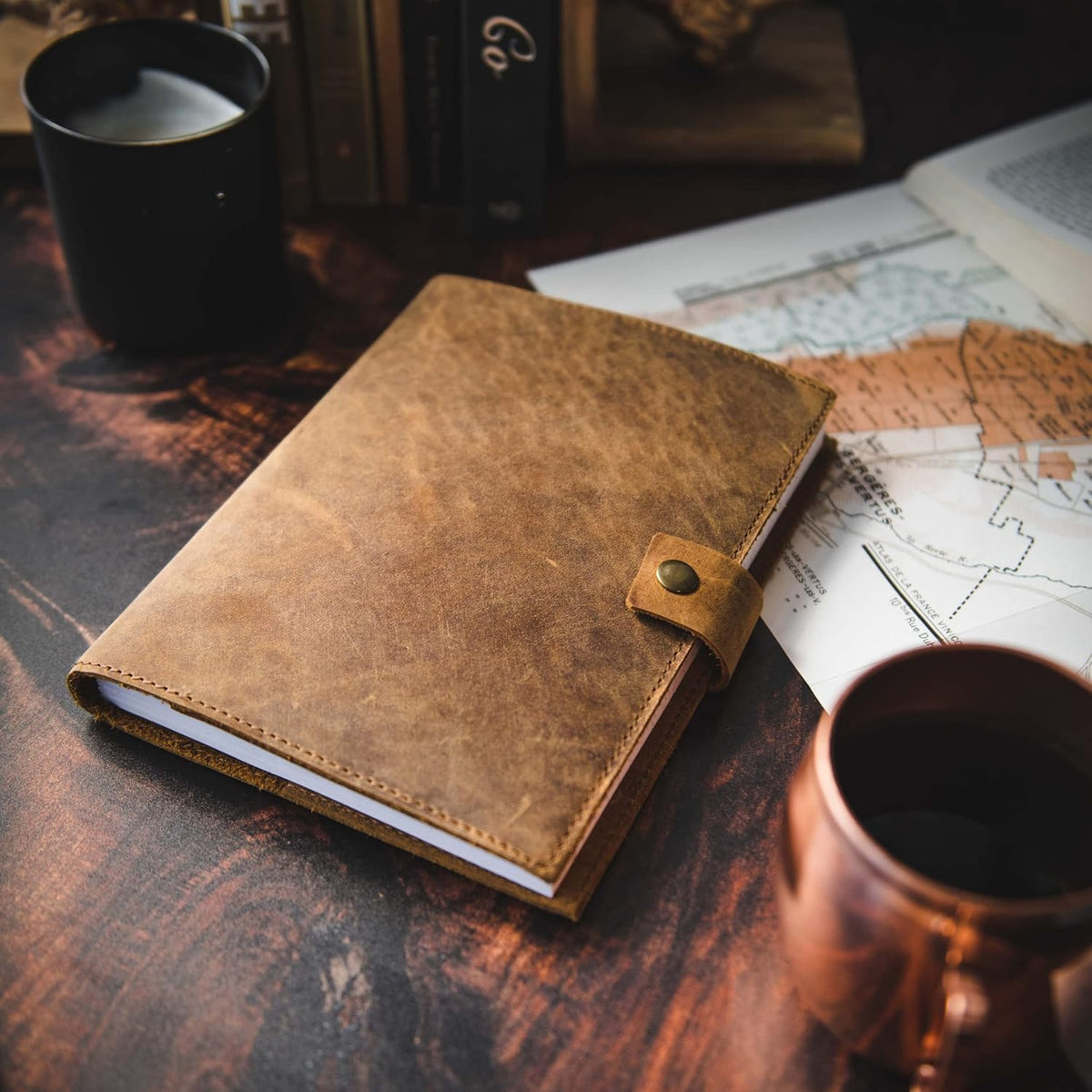 Refillable Leather Journal | Premium Lined A5 Notebook Cover | 200 Ruled Writing Pages | Card