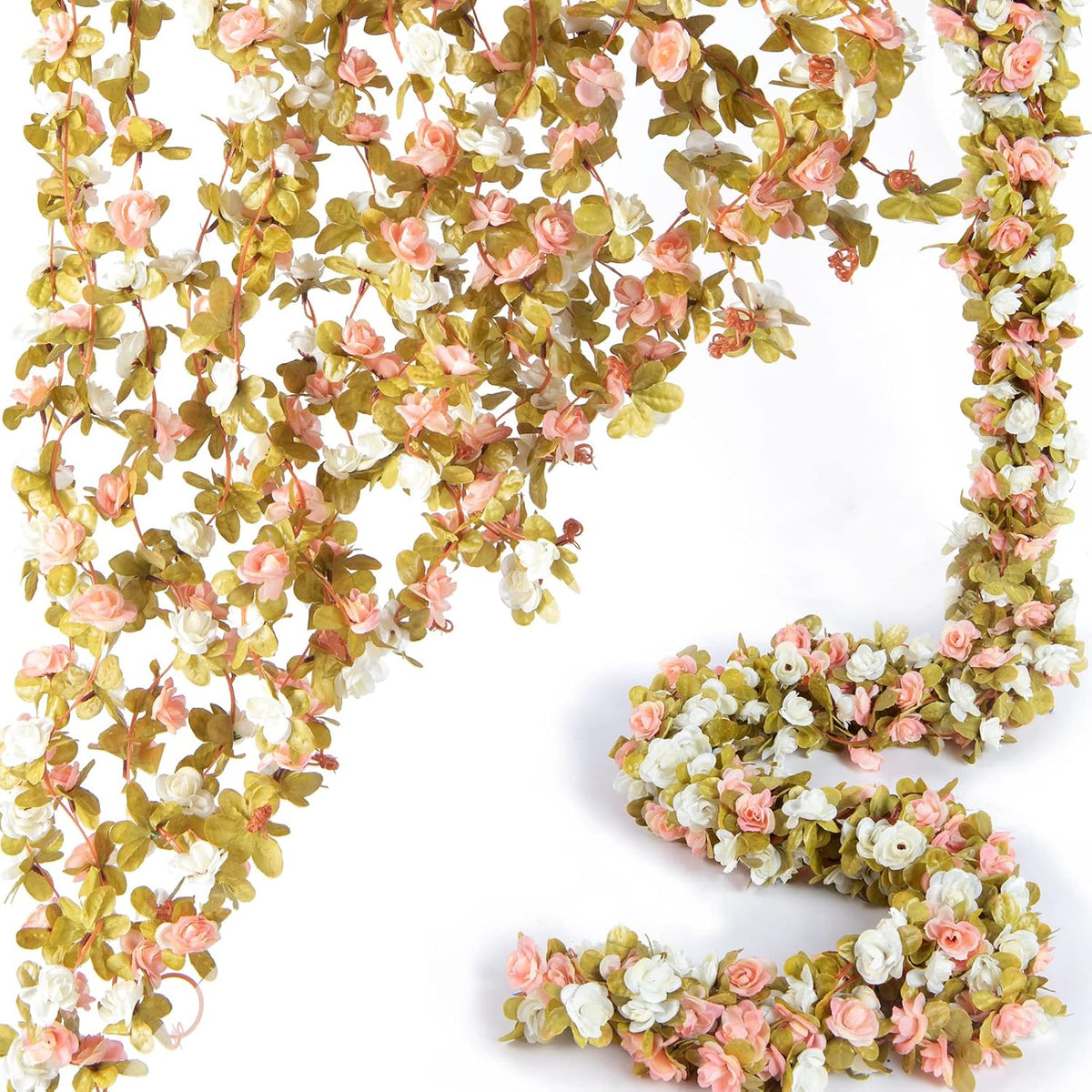 8 Pcs x 8.2 ft Flower Garland Artificial Rose Vine Flowers with Green Leaves Hanging Fake Roses