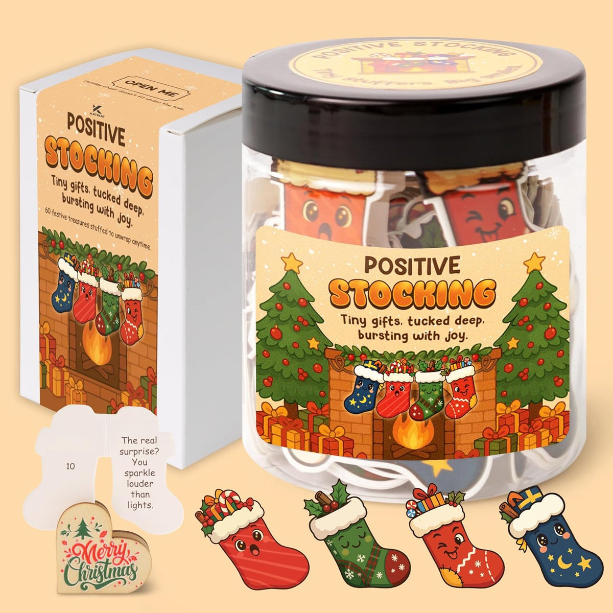 Positive Stocking Jar – 60 Funny Emotional Support Jar- Christmas Gifts for Teens, Women, Men