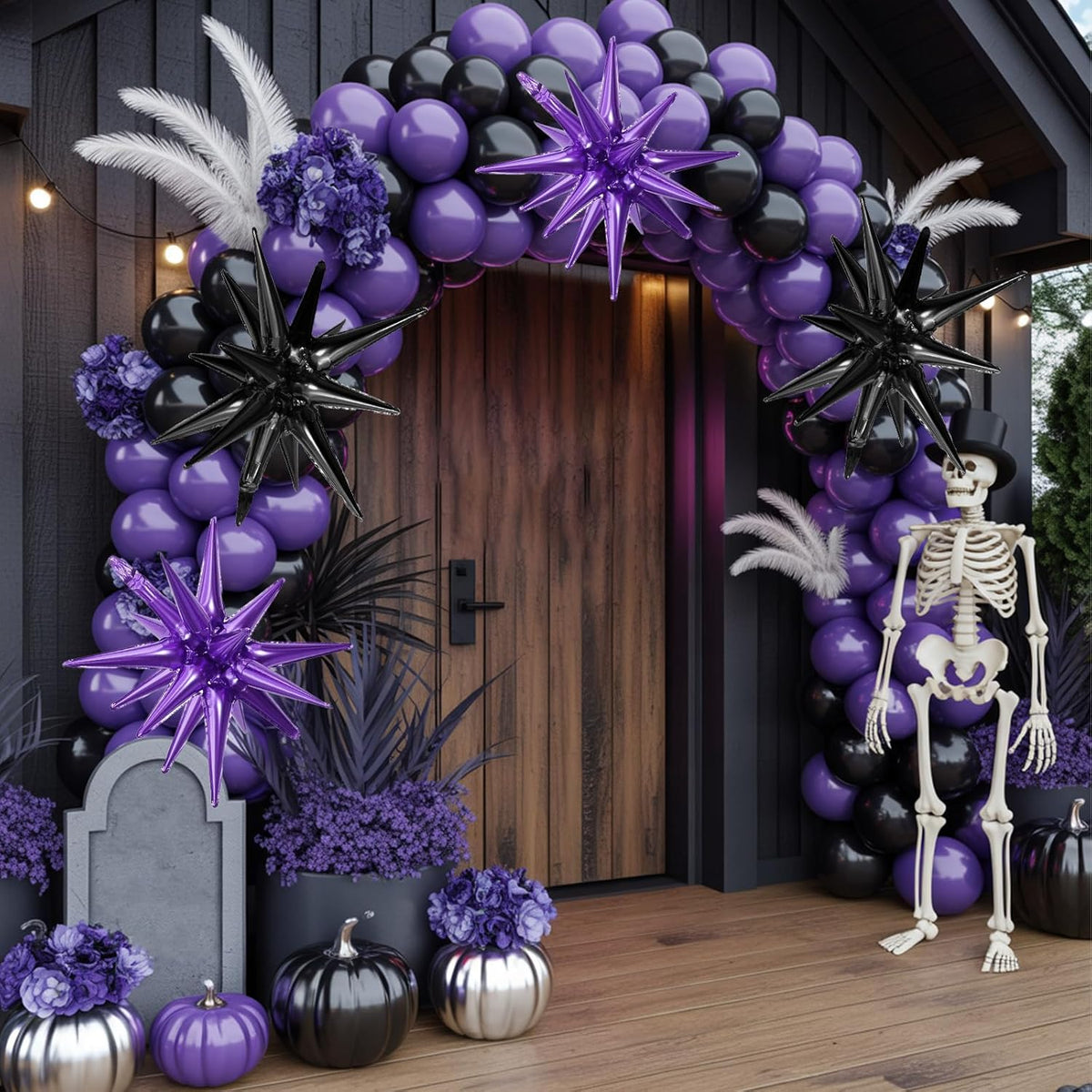 Black Purple Star Balloons,9Pcs 22Inch Black Purple Explosion Spike Cone Helium Polyester Film Star