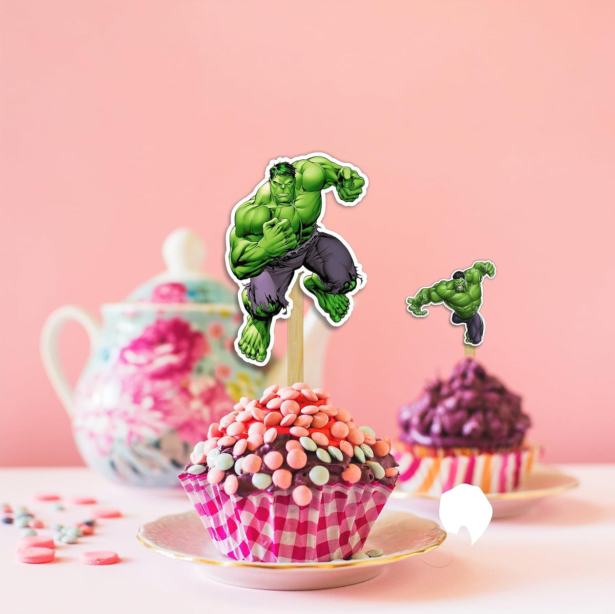 "Hlk Cupcake Topper – Superhero Theme Birthday Party Decoration – Cartoon Character Cupcake Picks