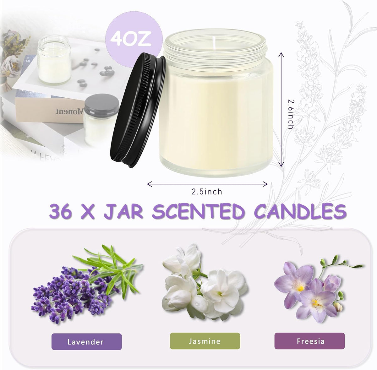 ACITHGL 36 Pcs 4oz Mini Mason Jar Candles Small Scented Candles Bulk Aromatherapy Ideal Souvenir