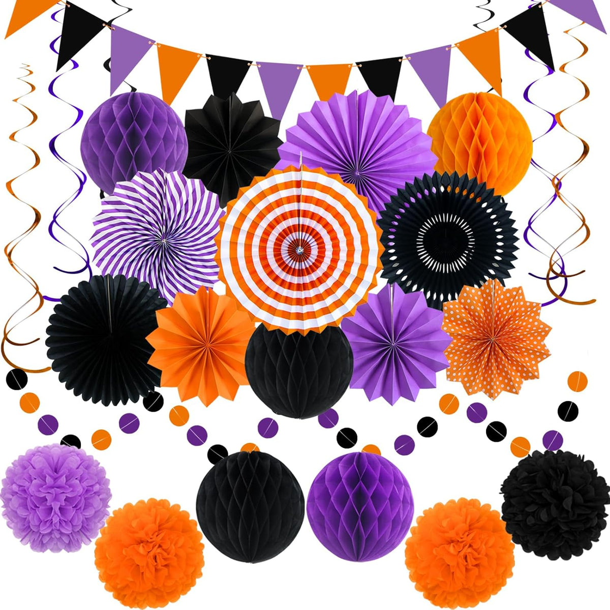 Halloween Party Decorations Paper Fans, Graduation Season Hanging Glitter Triangle Flags Banner