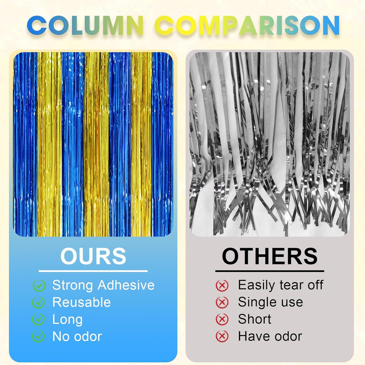 2 Pack Blue Gold Foil Fringe Backdrop Curtains, Graduation Tinsel Streamers Party Decorations
