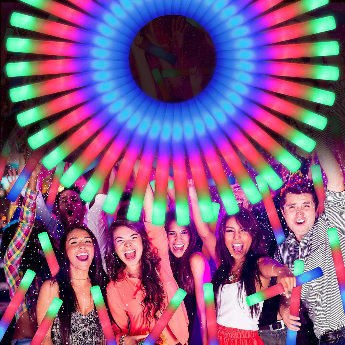 70 PCS LED Foam Glow Sticks Bulk, Glow in the Dark Party Supplies with 3 Modes Colorful Flashing