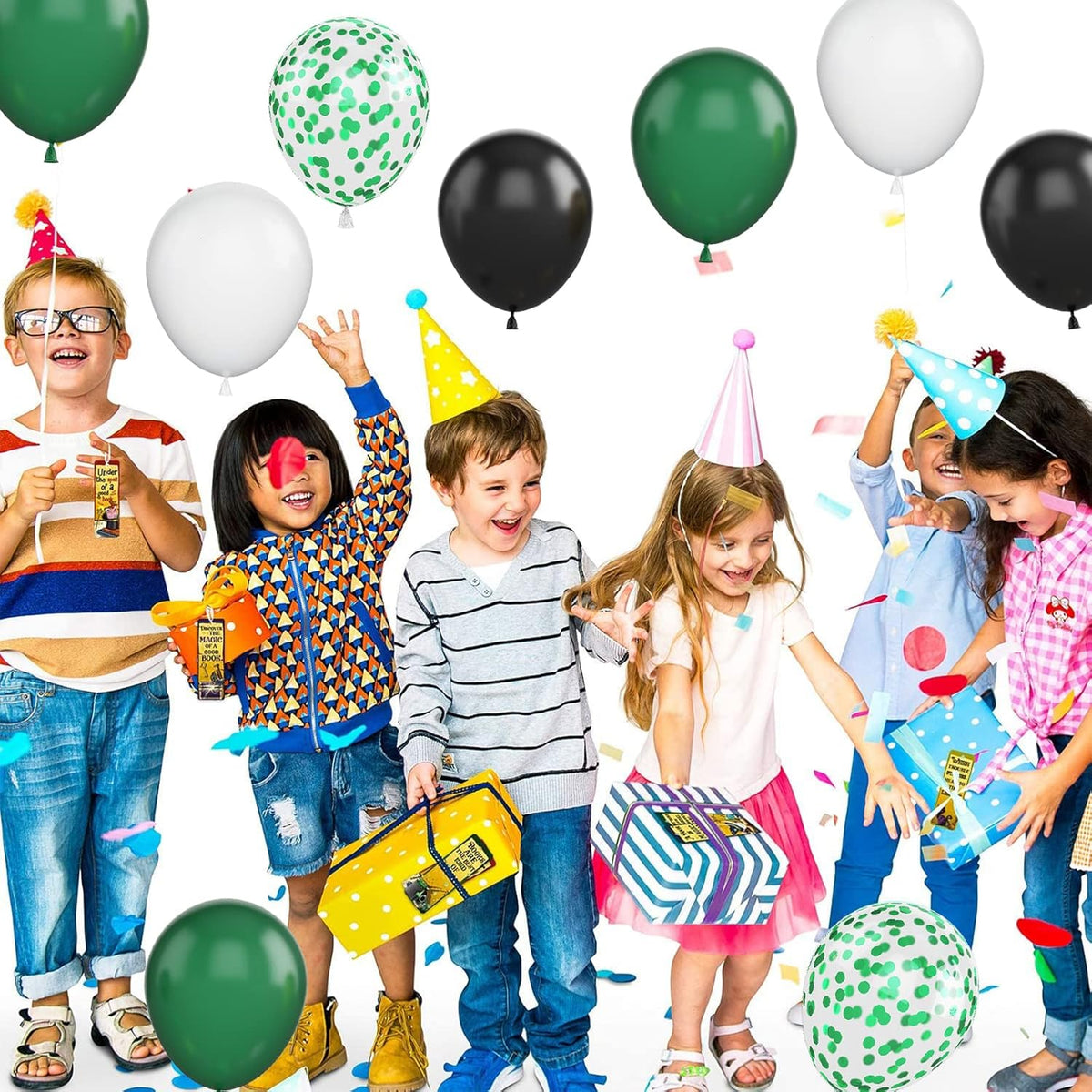 Green and Black Balloons, 50Pcs 12 Inch Green White Black Birthday Balloons, Green Confetti