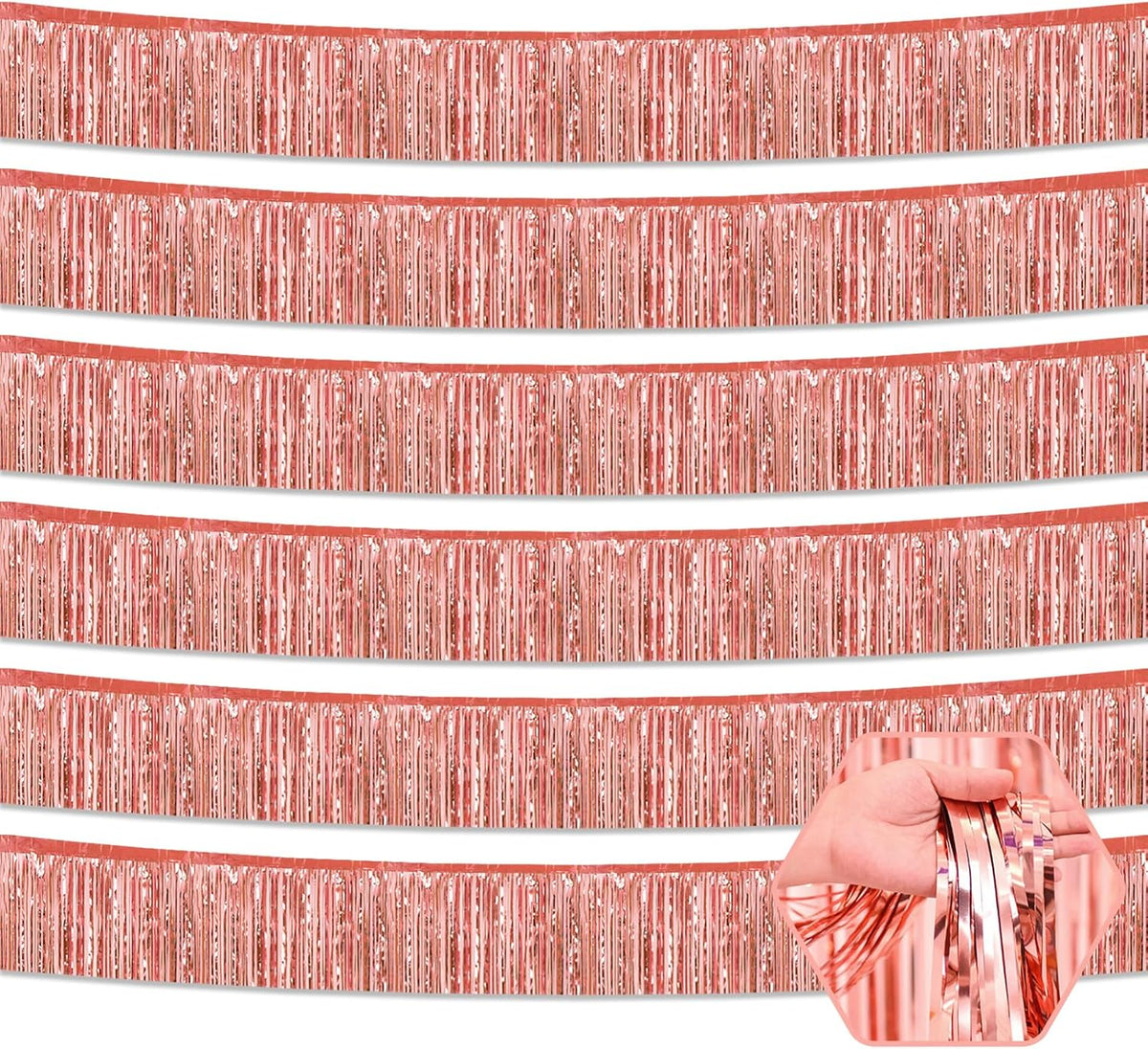 6 Pack 10 Feet Rose Gold Foil Fringe Garland Metallic Tinsel Streamers Banner Wall Hanging Curtain