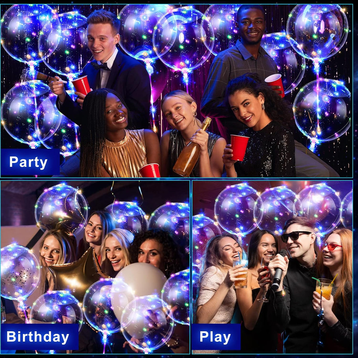 Vinsot 30 Pack LED Bobo Balloons Light Up Balloons Clear Helium Bubble Bobo Glow with String Lights